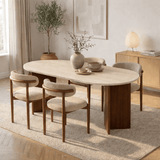 Table à manger ovale plateau travertin - mélamine noyer - 180x89,5x75 cm - Sota