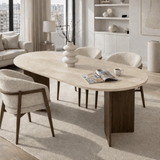 Table à manger ovale plateau travertin - mélamine noyer - 180x89,5x75 cm - Sota