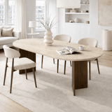 Table à manger ovale plateau travertin - mélamine noyer - 180x89,5x75 cm - Sota