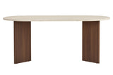 Table à manger ovale plateau travertin - mélamine noyer - 180x89,5x75 cm - Sota