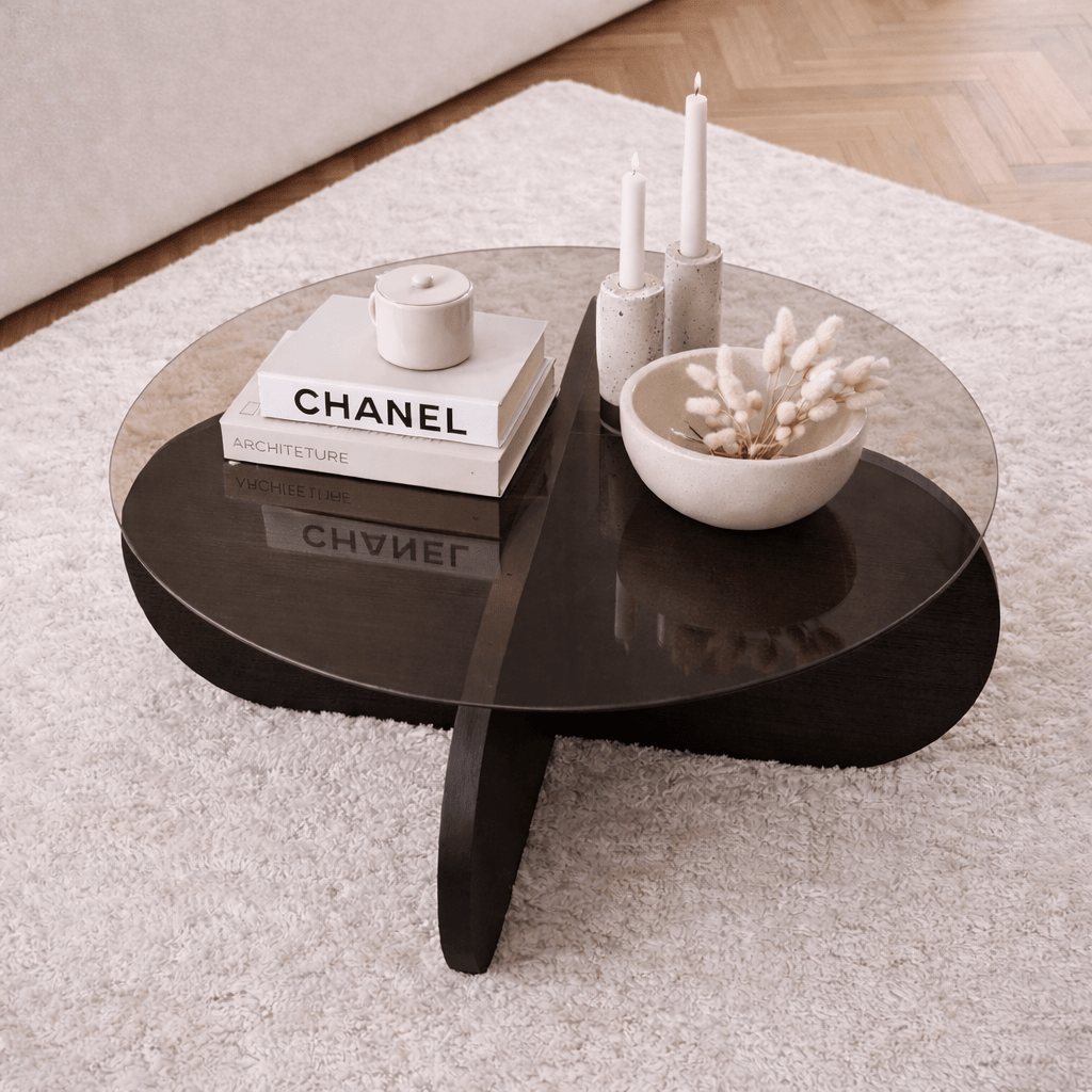 Table basse Aris ronde 75 cm en verre - Pied noir 