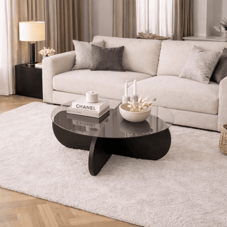 Table basse Aris ronde 75 cm en verre teinté - piètement noir 