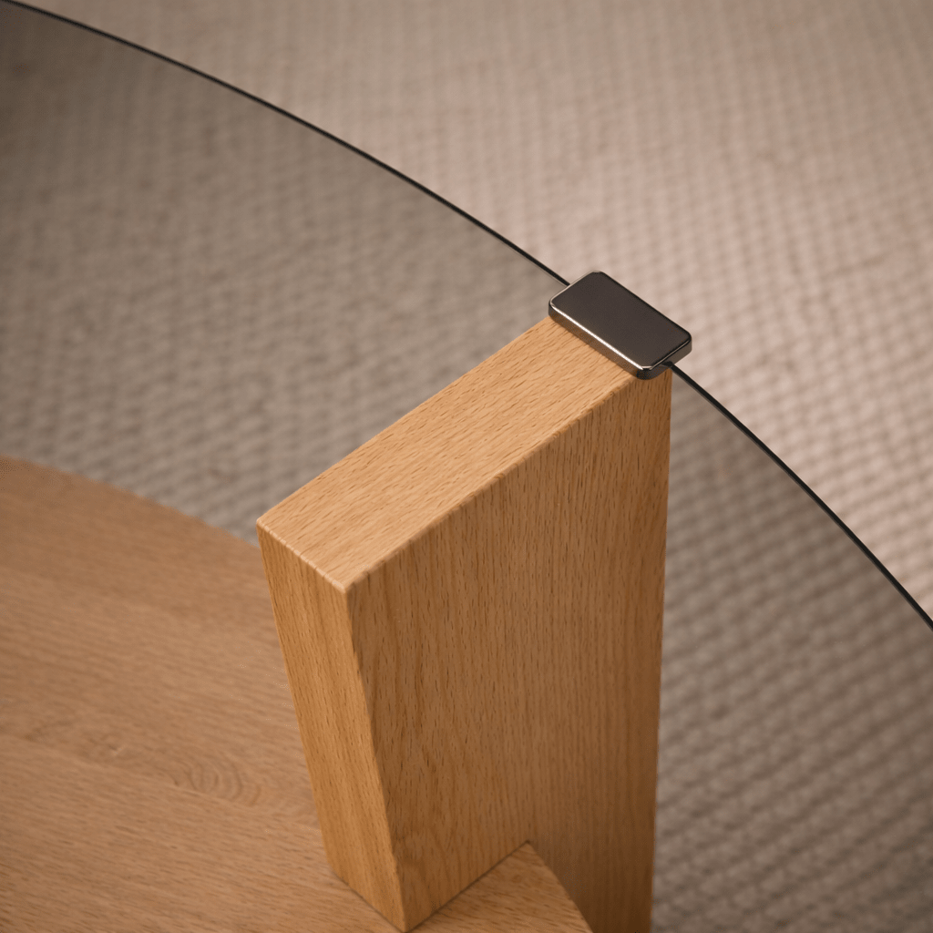 Table basse ronde Cairo Ø75 cm Chêne saphir - Verre fumé 75x75 cm 