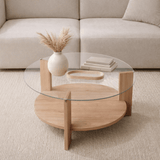 Table basse Cairo ronde Ø75 cm Châtaignier saphir - Verre 75x75x40 cm 