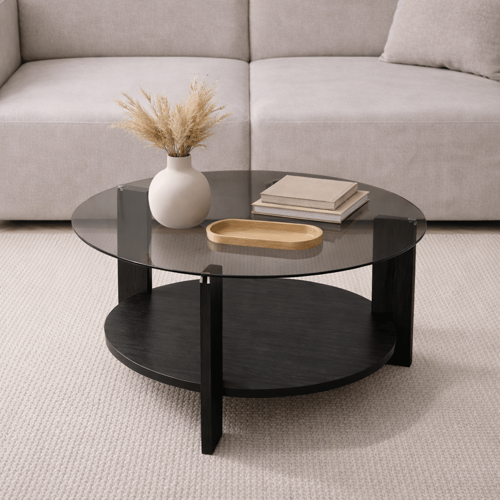 Table basse Cairo ronde Ø75 cm noir - Verre fumé 75x75 cm 