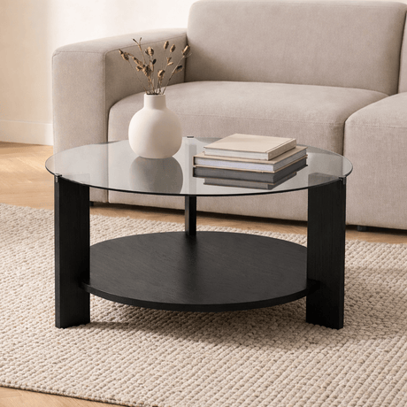Table basse ronde Cairo Ø75 cm en bois noir - Verre fumé 75x75 cm 
