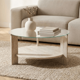 Table basse Cairo Rond Ø75 cm en travertin - Verre 75x75x40 cm 