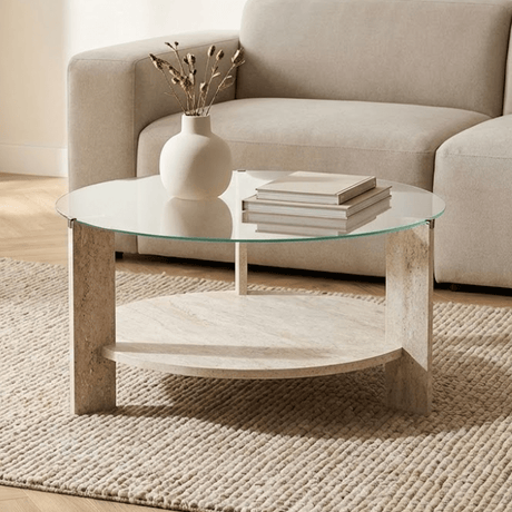 Table basse Cairo Rond Ø75 cm en travertin - Verre 75x75x40 cm 