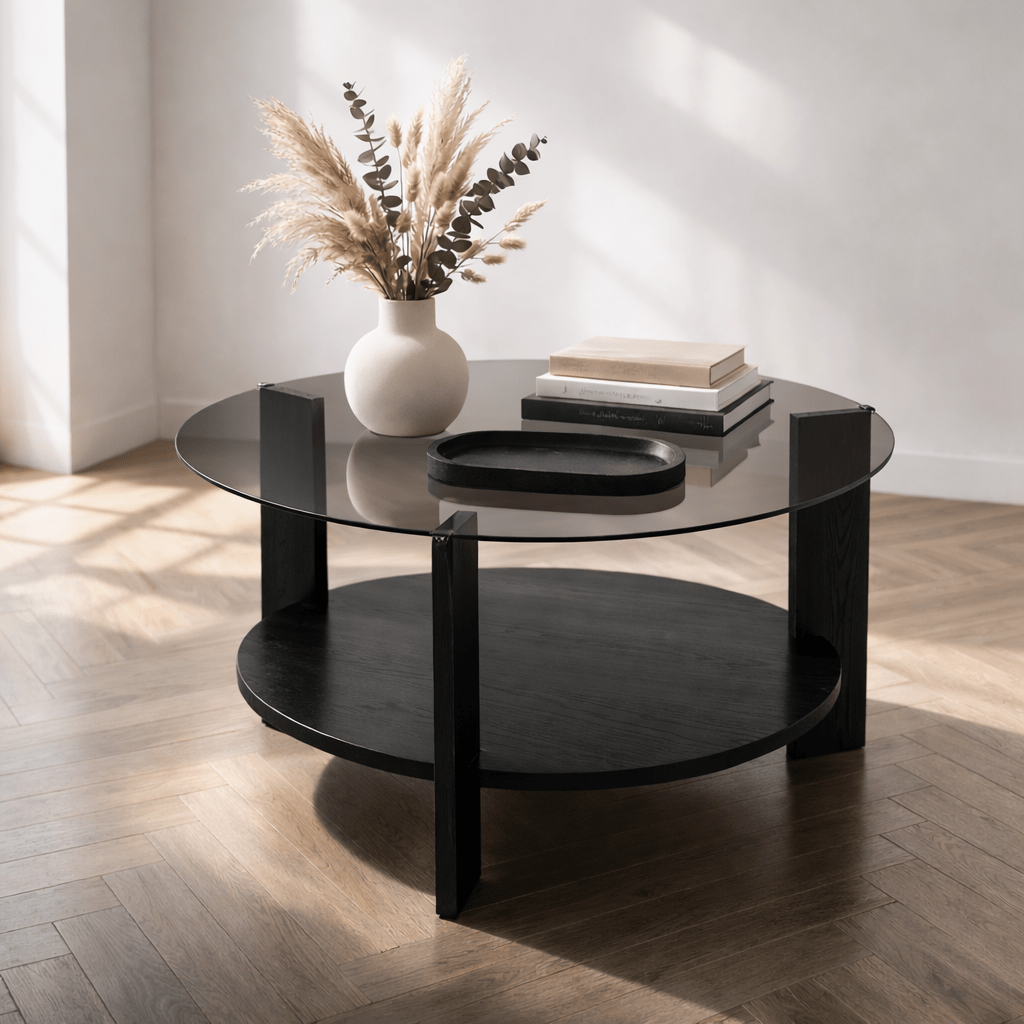 Table basse Cairo ronde Ø75 cm noir - Verre fumé 75x75 cm 