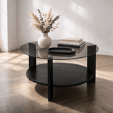 Table basse Cairo ronde Ø75 cm noir - Verre fumé 75x75 cm 