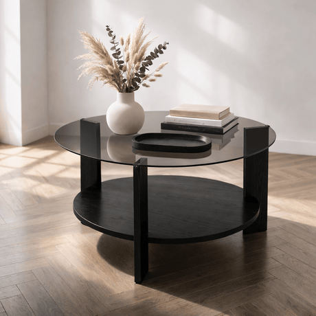Table basse Cairo ronde Ø75 cm noir - Verre fumé 75x75 cm 