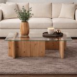 Table basse en mélamine de pin atlantique verre opale 105x65x30 cm 