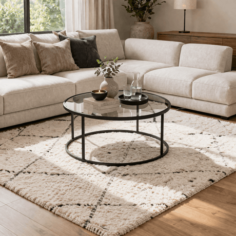 Table basse en verre rond 80 cm Barlin - Cadre noir 