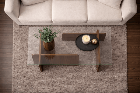 Table basse Naturel Noyer Verre Opal 105x65x30 cm 