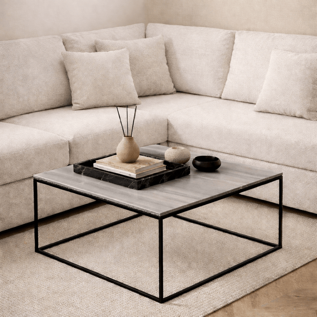 Salontafels - Vierkante salontafel grijs Melamine - 75x75 cm - Pola - Dimehouse