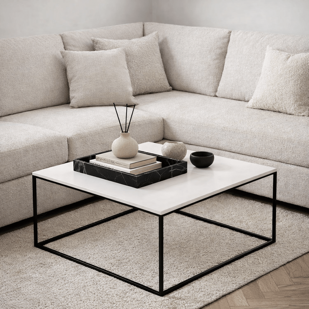 Salontafels - Vierkante salontafel wit Marmerlook - 75x75 cm - Pola - Dimehouse