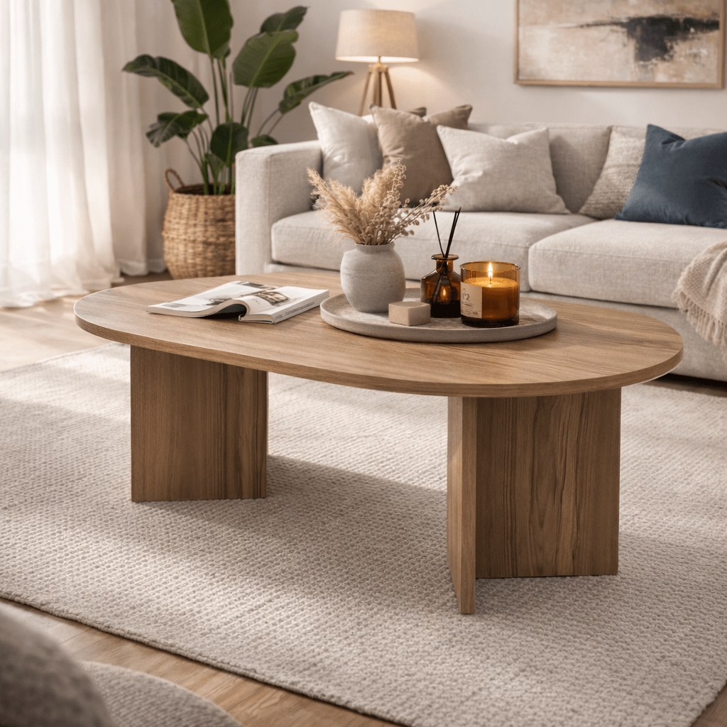 Salontafels - Salontafel eiken melamine boogvorm Koda 119x60 cm - Dimehouse
