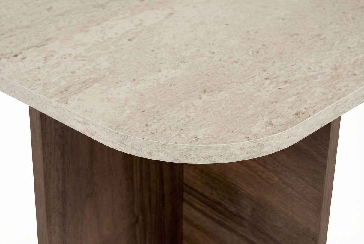 Salontafels - Salontafel walnoot melamine met travertin top - Japandi - 120x60 cm - Akira - Dimehouse