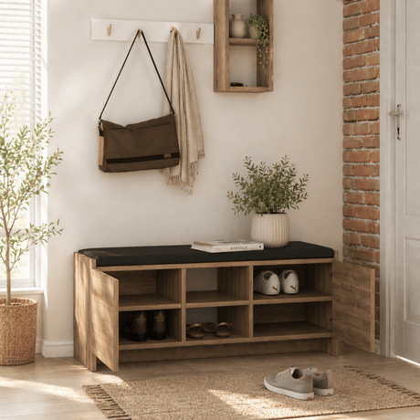 Meuble à chaussures Mélamine Chêne Foncé - six compartiments - 110x43x37 cm - Zulla