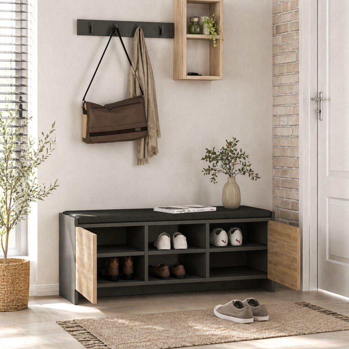 Armoire à chaussures Zulla anthracite chêne mélamine 110x43x37 cm