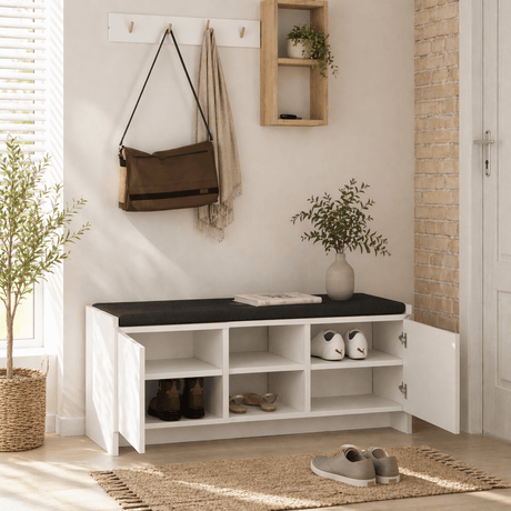 Meuble à chaussures Mélamine Blanc - six compartiments - 110x43x37 cm - Zulla