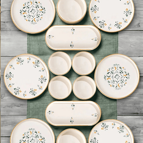 Breakfast Set (14 Pieces) - Servies set keramiek - 14 delig - Zacht olijf groen - Heritage - Dimehouse