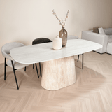 Table à manger en travertin aspect marbre en pierre frittée Lea 180x90 cm - Ovale danois