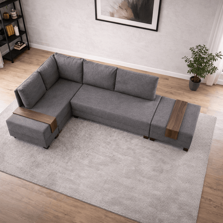 Canapé lit tissu taupe - XXL 280 x 210 - Gauche - Fly