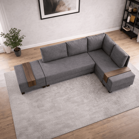 Canapé lit tissu taupe - XXL 280 x 210 - Droite - Fly