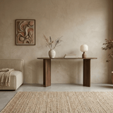 Table d'appoint ovale mélaminé noyer - Japandi - 150x35 cm - Sota