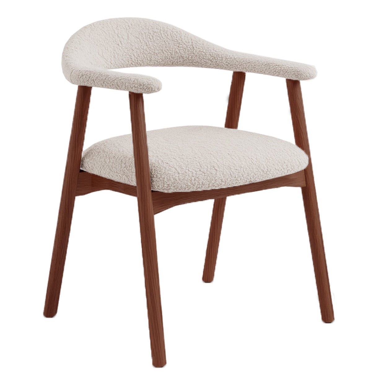 Chaise de salle à manger Japandi Ivoire Bouclé Suki - Cadre en Noyer - Avec Accoudoirs 
