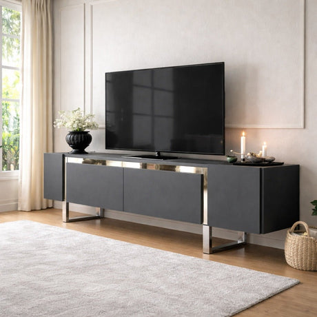 TV Meubels - TV Meubel Antraciet Yildiz 180x50x30 - Zilver Frame - Dimehouse