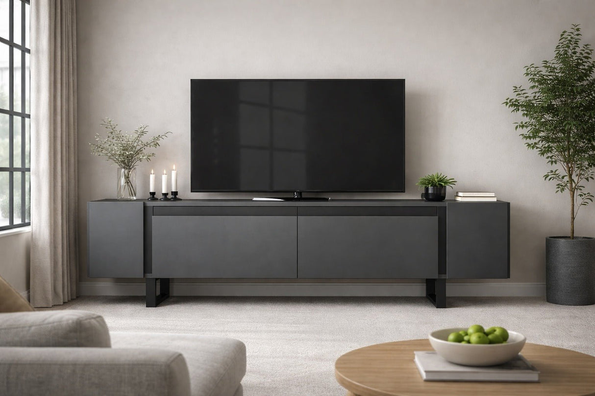 Meuble TV Anthracite Yildiz 180x50x30 - Cadre Noir