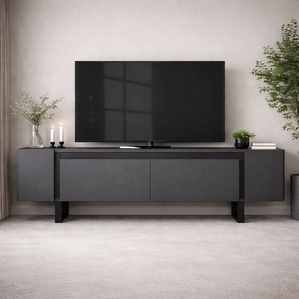 Meuble TV Anthracite Yildiz 180x50x30 - Cadre Noir