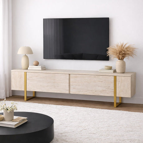 Meuble TV en mélamine beige avec cadre en bois Fouden Blitz 50x180x29,5 cm 