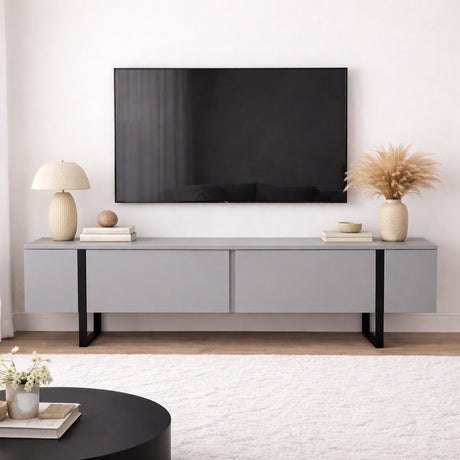 Meuble TV Gris Mélamine Cadre Doré Blitz 50x180x29,5 cm 