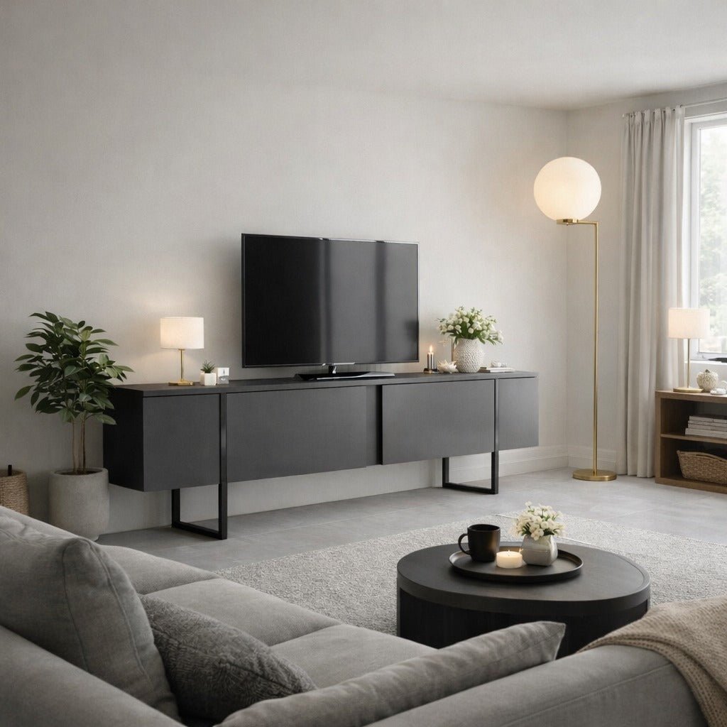 Meubles de télévision luxe anthracite noire mélamine 180x50x30 cm