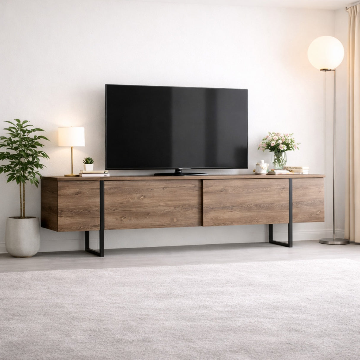 Meubles de télévision de luxe en noyer noir 180x50x30 cm