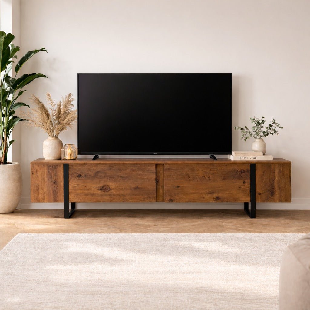 Meuble TV Naturel en Mélamine Cadre Noir Blitz 50x180x29,5 cm 