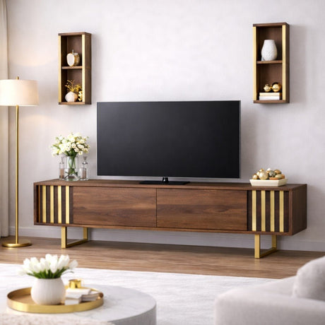 Ensemble de meubles de télévision Gold Ligne noix de mélamine noire 180x48x30 cm