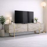 Meuble TV Travertin Luxe 180x50x30 - Cadre Doré