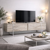Meuble TV Travertin Luxe 180x50x30 - Cadre Argent