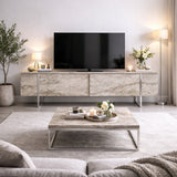 Meuble TV Travertin Luxe 180x50x30 - Cadre Argent