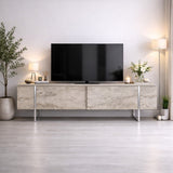 Meuble TV Travertin Luxe 180x50x30 - Cadre Argent