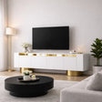 Meuble TV - Meuble TV Blanc Bohem 180x50x30 - Cadre Doré - Dimehouse