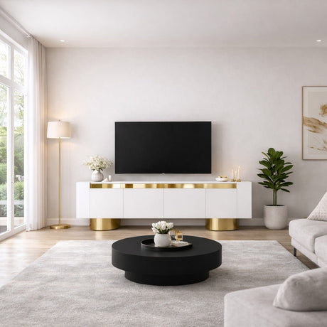 Meuble TV Bohême Blanc 180x50x30 - Cadre Doré