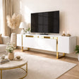 Meuble TV - Meuble TV Blanc Yildiz 180x50x30 - Cadre Doré - Dimehouse