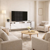 TV Meubels - TV Meubel Wit Yildiz 180x50x30 - Zilver Frame - Dimehouse