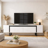 Meuble TV Yildiz blanc 180x50x30 - Cadre noir