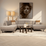 Canapé d'angle moderne U-Bank gauche en tissu taupe Aniko 310x197x78 cm 